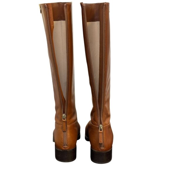 Tory Burch Sidney Brown Knee-High Leather Boots Size 8 With Gold Logo Accent - Picture 8 of 12